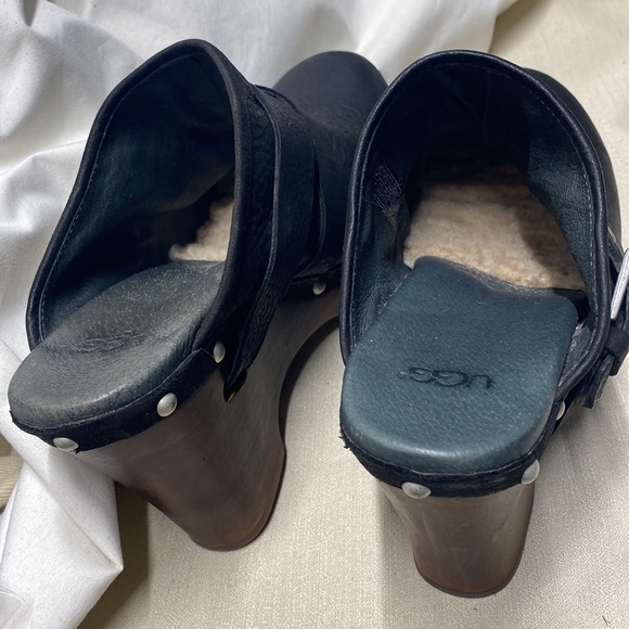 Ugg Australia Natalee Studded Shearling Lined Wedge Clog Black Leather Size 8 - Picture 7 of 12